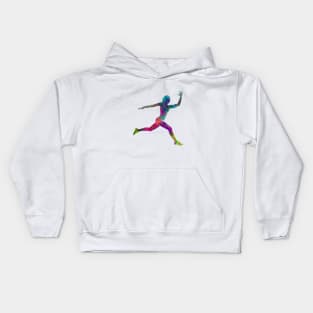 Woman runner running jumping Kids Hoodie